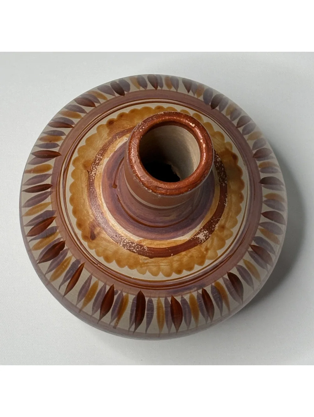 Vintage Mestizo Mexican Pottery Vase Hand Painted Earth Tones Lead Free 11